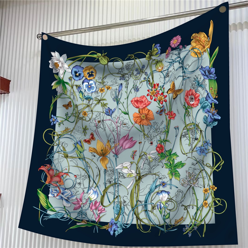 Face Scarf Mask - Silk Scarf Women Floral Printed Square