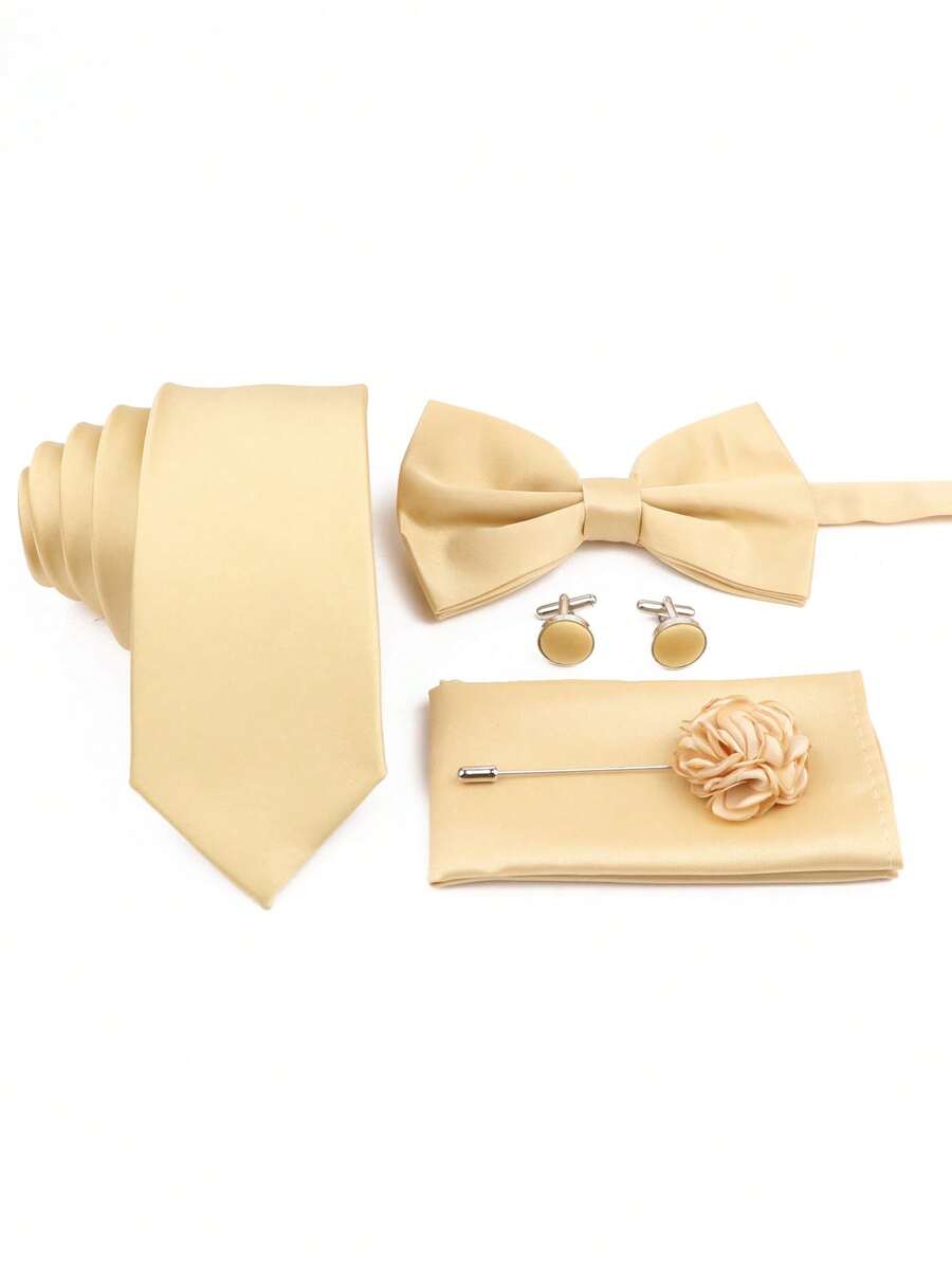 Pocket Square Set - SGIAWETA-5pcs/Set Champagne Color Groomsmen Tie Set