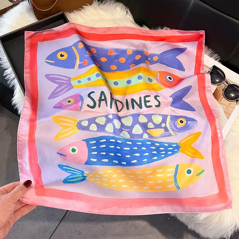 Fashion Fish Pattern Square Si - Ascot Neck Scarf recension och pris