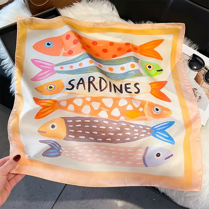 Fashion Fish Pattern Square Si - Ascot Neck Scarf recension och pris